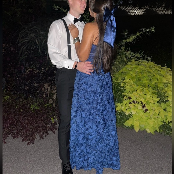 Enchanting Event Navy Blue Strapless 3C Applique Maxi Dress - Picture 3 of 5